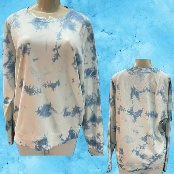 Lucky Brand XL Blue Tie-Dye Crew Neck Cotton Blend Raglan Long Sleeve Sweatshirt - Picture 1 of 6